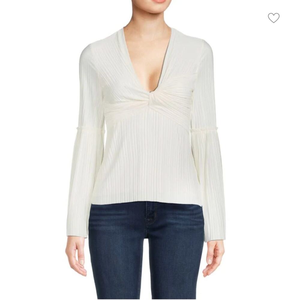 BAILEY / 44 Women White‎ Ruffled Cindy Pleated Bell Sleeve Top Size Large